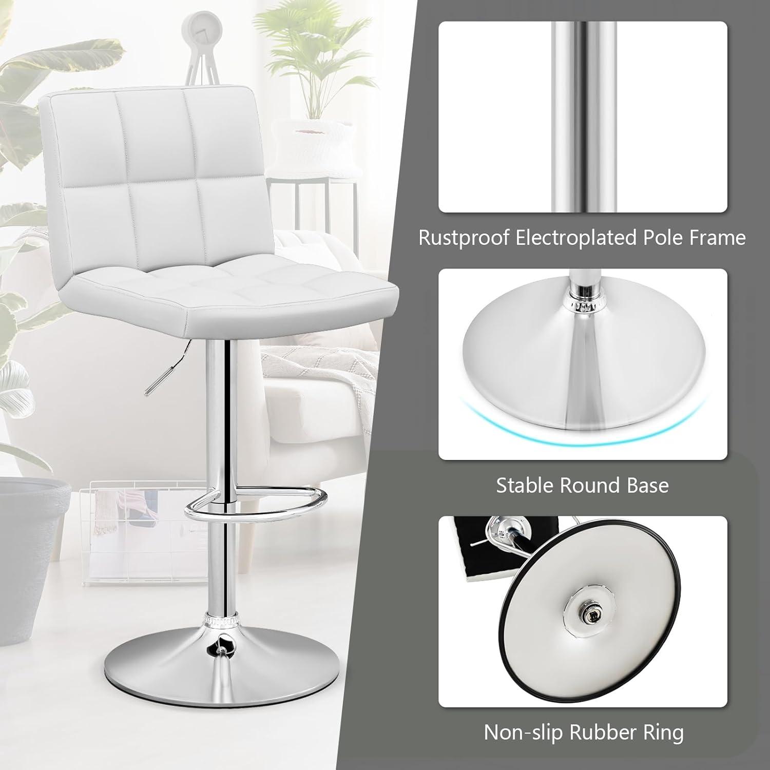 image:imageGiantex Bar Stools Set of 1 Modern PU Leather Height Adjustable Barstools with Back Footrest Metal Base Armless Counter Height Swivel Stools for Kitchen Island Home Bar Cafe Pub BlackWhite