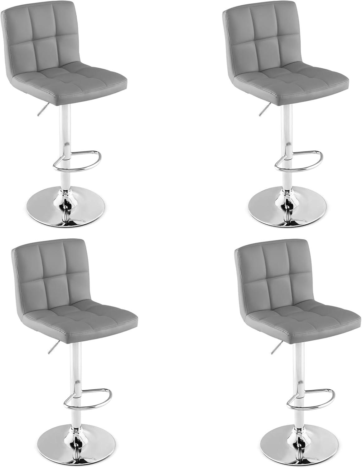 image:imageGiantex Bar Stools Set of 1 Modern PU Leather Height Adjustable Barstools with Back Footrest Metal Base Armless Counter Height Swivel Stools for Kitchen Island Home Bar Cafe Pub BlackGrey