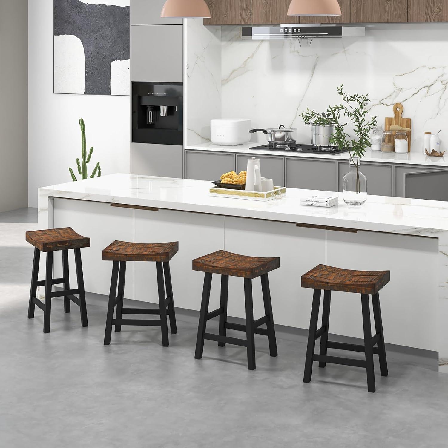 image:imageGiantex Bar Stools Set of 2 24 Counter Height Saddle Stools Bar Dining Chairs with Rubber Wood Frame amp Footrest Backless Barstools for Kitchen Island Dining Room Pub Rustic Brown1