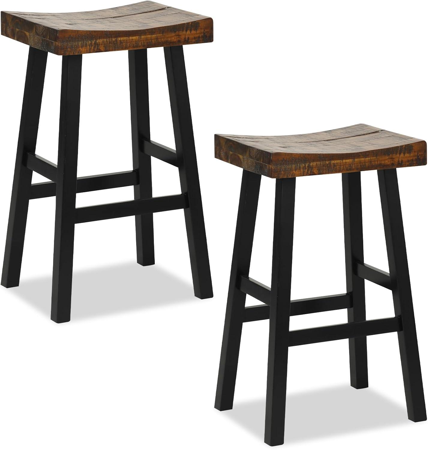 image:imageGiantex Bar Stools Set of 2 24 Counter Height Saddle Stools Bar Dining Chairs with Rubber Wood Frame amp Footrest Backless Barstools for Kitchen Island Dining Room Pub Rustic Brown1