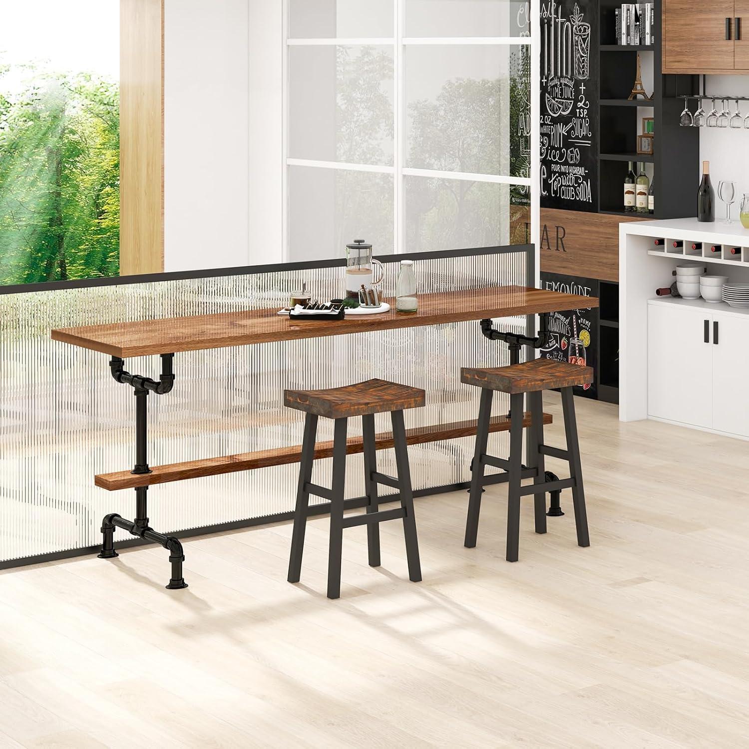 image:imageGiantex Bar Stools Set of 2 24 Counter Height Saddle Stools Bar Dining Chairs with Rubber Wood Frame amp Footrest Backless Barstools for Kitchen Island Dining Room Pub Rustic Brown1