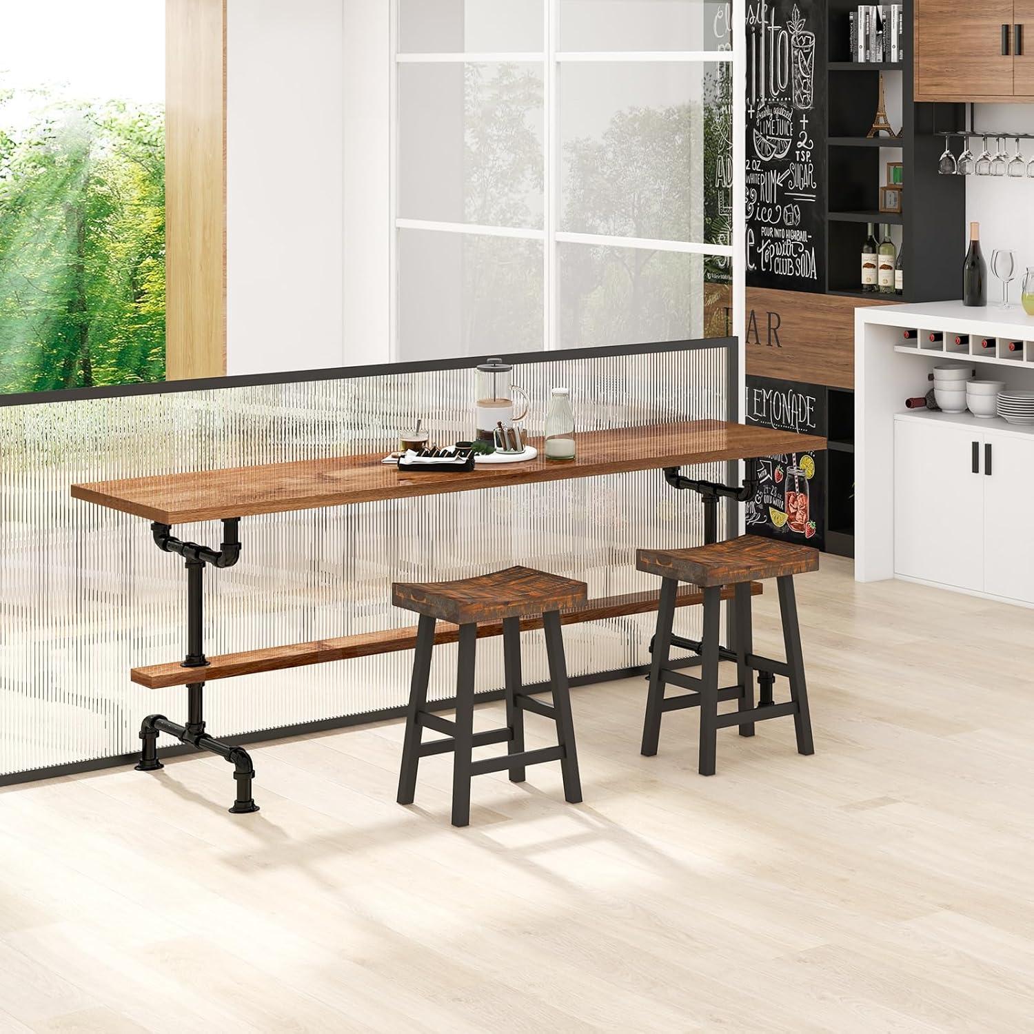 image:imageGiantex Bar Stools Set of 2 24 Counter Height Saddle Stools Bar Dining Chairs with Rubber Wood Frame amp Footrest Backless Barstools for Kitchen Island Dining Room Pub Rustic Brown1