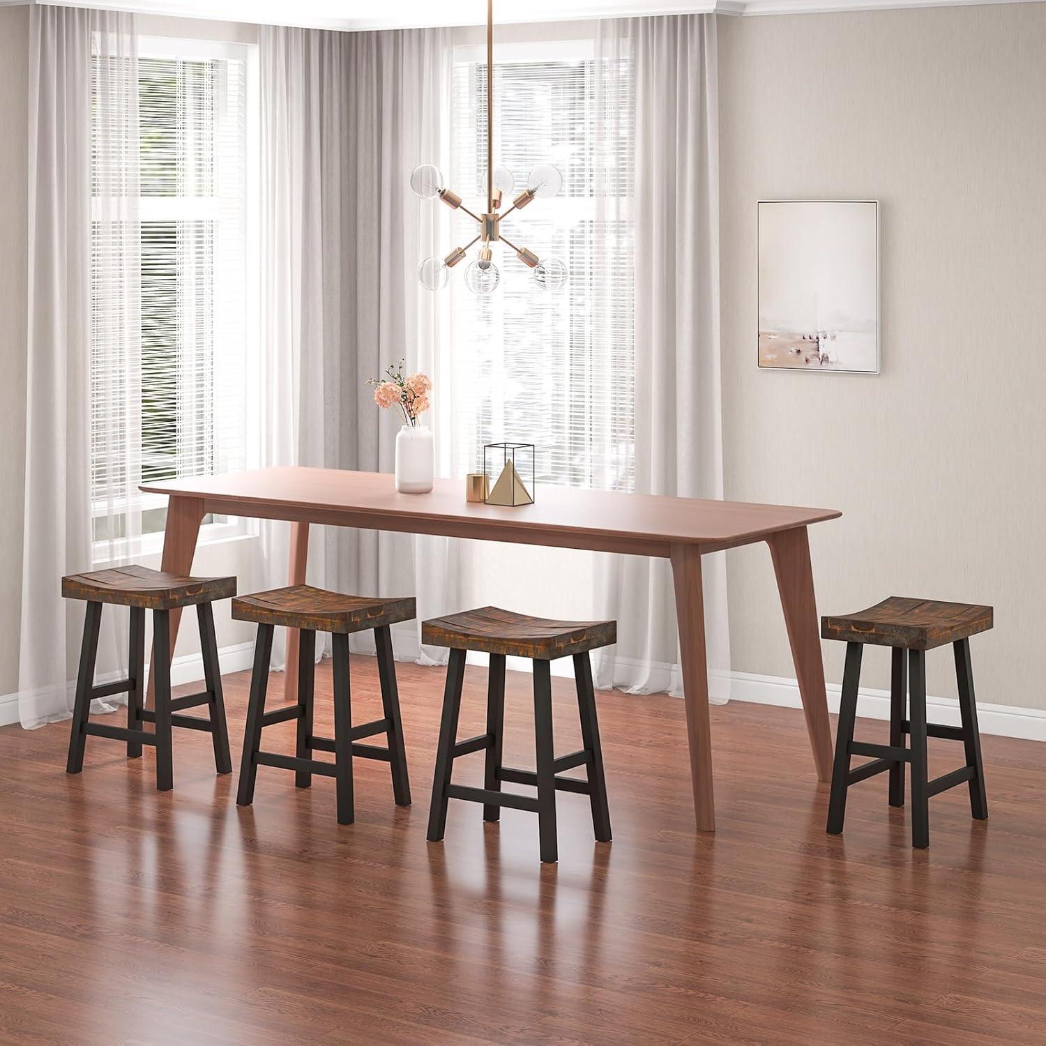 image:imageGiantex Bar Stools Set of 2 24 Counter Height Saddle Stools Bar Dining Chairs with Rubber Wood Frame amp Footrest Backless Barstools for Kitchen Island Dining Room Pub Rustic Brown2