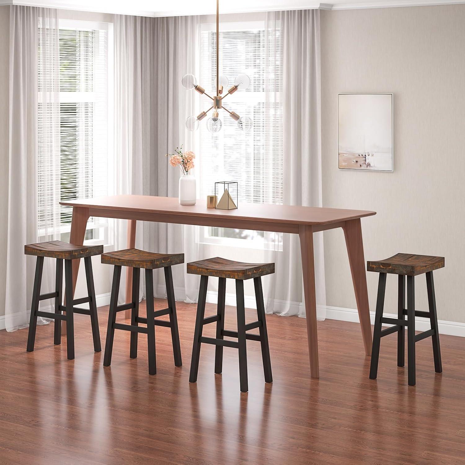 image:imageGiantex Bar Stools Set of 2 24 Counter Height Saddle Stools Bar Dining Chairs with Rubber Wood Frame amp Footrest Backless Barstools for Kitchen Island Dining Room Pub Rustic Brown1