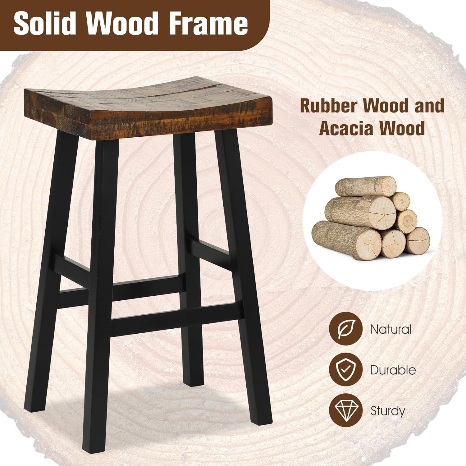 image:imageGiantex Bar Stools Set of 2 24 Counter Height Saddle Stools Bar Dining Chairs with Rubber Wood Frame amp Footrest Backless Barstools for Kitchen Island Dining Room Pub Rustic Brown1