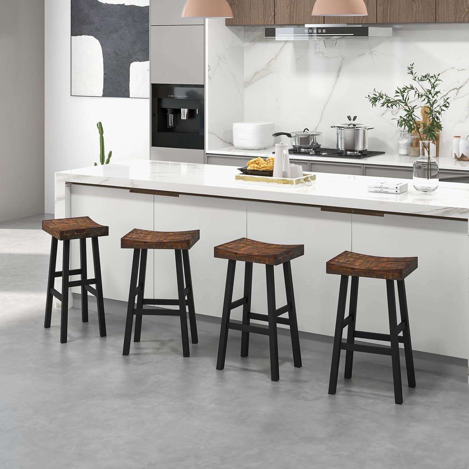 image:imageGiantex Bar Stools Set of 2 24 Counter Height Saddle Stools Bar Dining Chairs with Rubber Wood Frame amp Footrest Backless Barstools for Kitchen Island Dining Room Pub Rustic Brown1