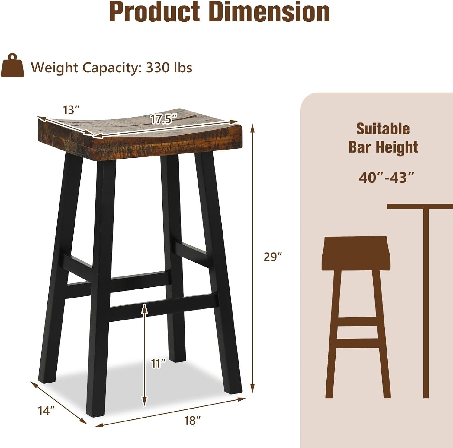image:imageGiantex Bar Stools Set of 2 24 Counter Height Saddle Stools Bar Dining Chairs with Rubber Wood Frame amp Footrest Backless Barstools for Kitchen Island Dining Room Pub Rustic Brown2