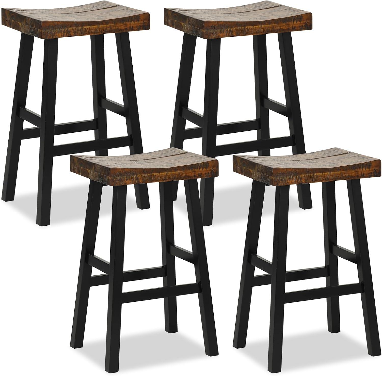 image:imageGiantex Bar Stools Set of 2 24 Counter Height Saddle Stools Bar Dining Chairs with Rubber Wood Frame amp Footrest Backless Barstools for Kitchen Island Dining Room Pub Rustic Brown2