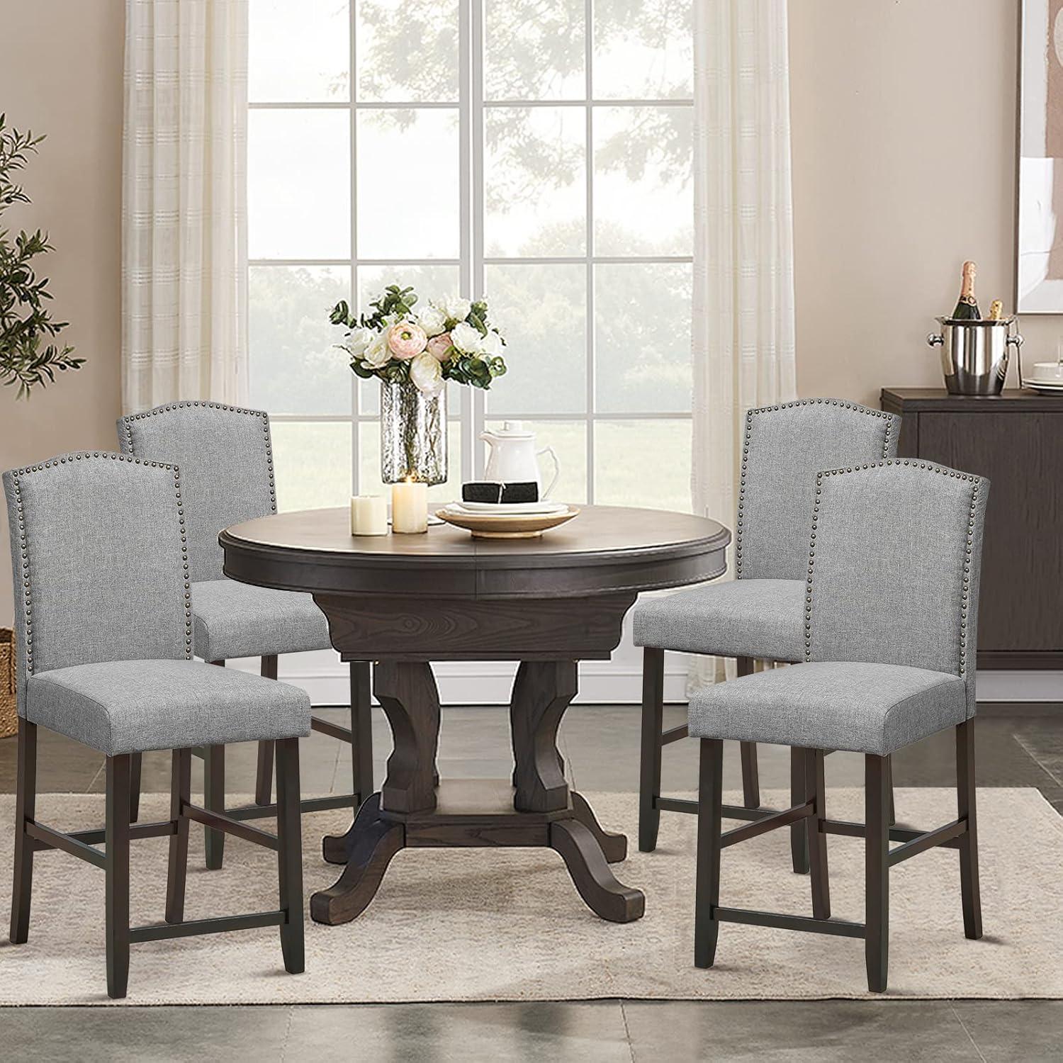 image:imageGiantex Bar Stools Set of 2 25 Counter Height Bar Dining Chairs with Rubber Wood Legs Footrest Max Load 330 Lbs Nailed Upholstered Barstools with Back for Kitchen Island GreyGrey