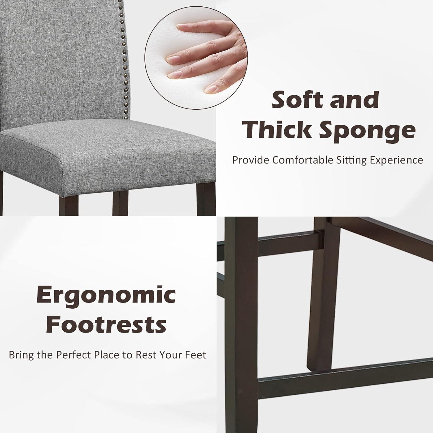image:imageGiantex Bar Stools Set of 2 25 Counter Height Bar Dining Chairs with Rubber Wood Legs Footrest Max Load 330 Lbs Nailed Upholstered Barstools with Back for Kitchen Island GreyGrey