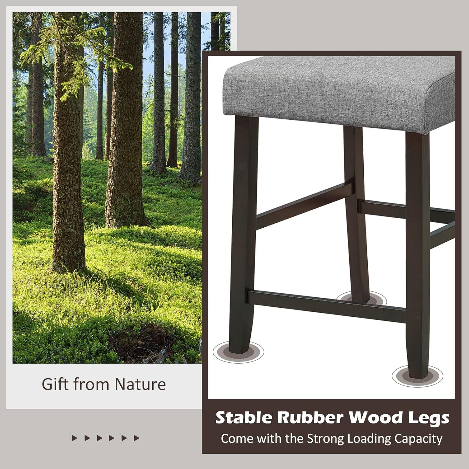 image:imageGiantex Bar Stools Set of 2 25 Counter Height Bar Dining Chairs with Rubber Wood Legs Footrest Max Load 330 Lbs Nailed Upholstered Barstools with Back for Kitchen Island GreyGrey