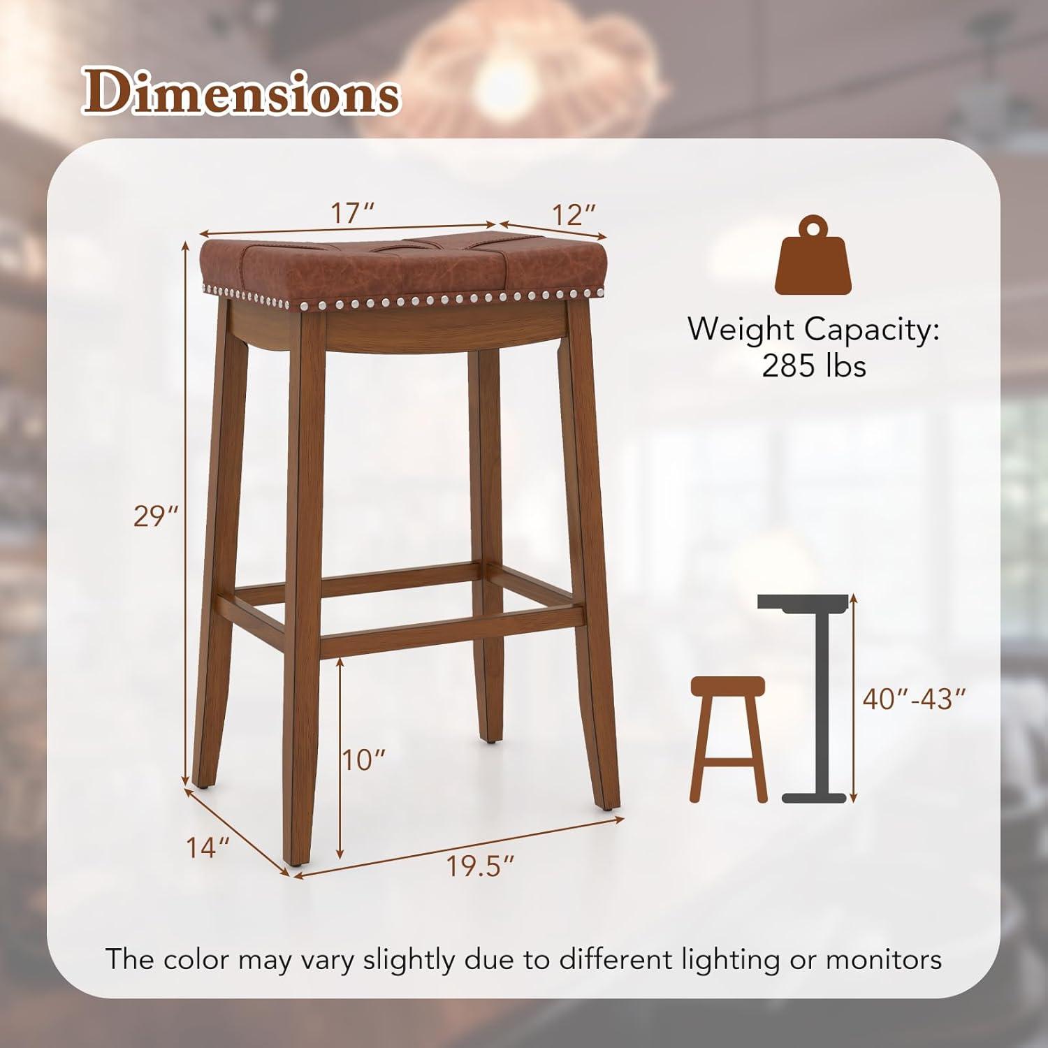 image:imageGiantex Bar Stools Set of 2 25 Counter Height Bar Stools wSaddle Seat Footrest Rivet Button Tufted Rubber Wood Frame Upholstered PU Leather Backless Barstools for Kitchen Dining Room Pub2