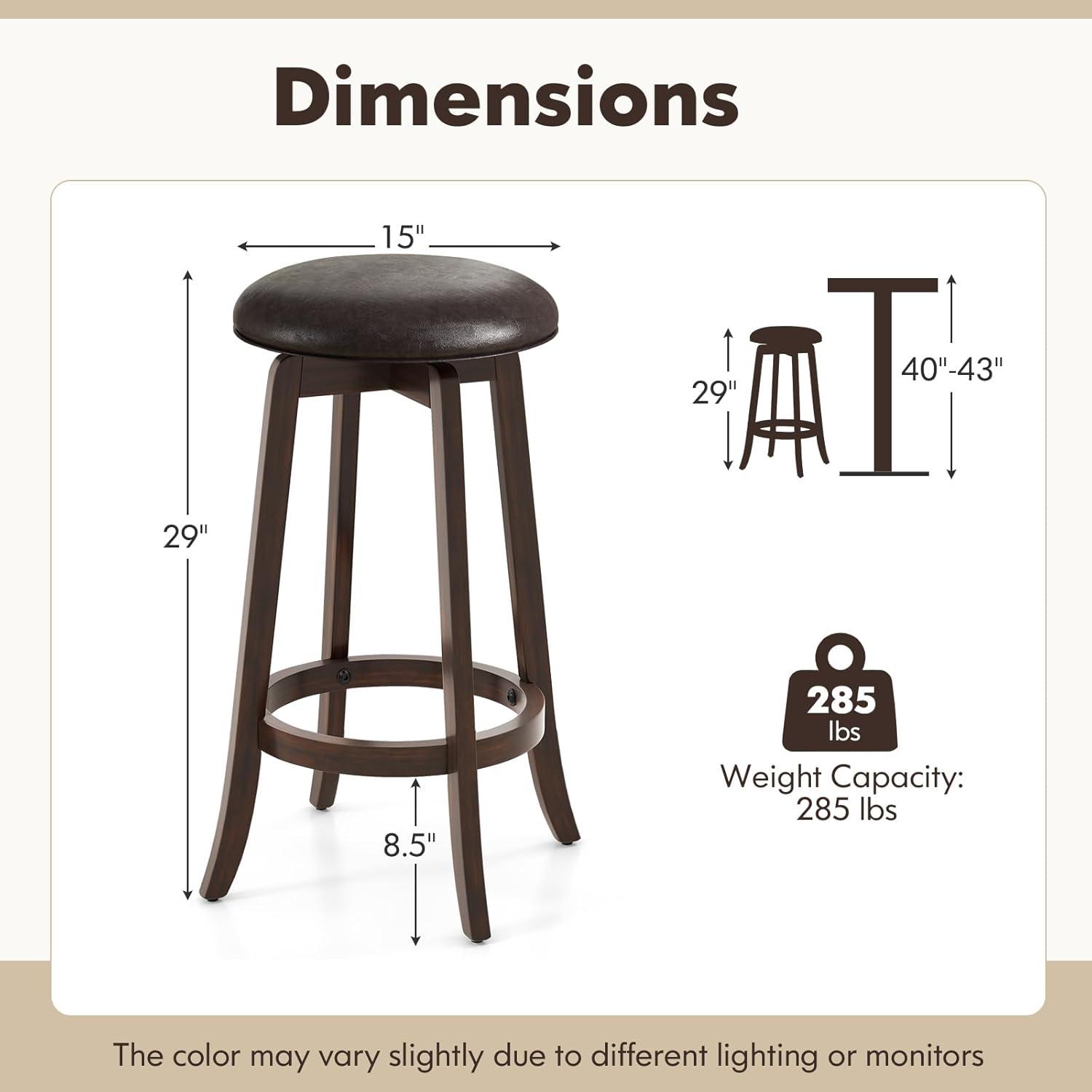 image:imageGiantex Bar Stools Set of 2 29 Bar Height Bar Stools w 360 Swivel Round Seat amp Footrest Rubber Wood Frame Upholstered PU Leather Backless Barstools for Kitchen Dining Room Pub Brown1