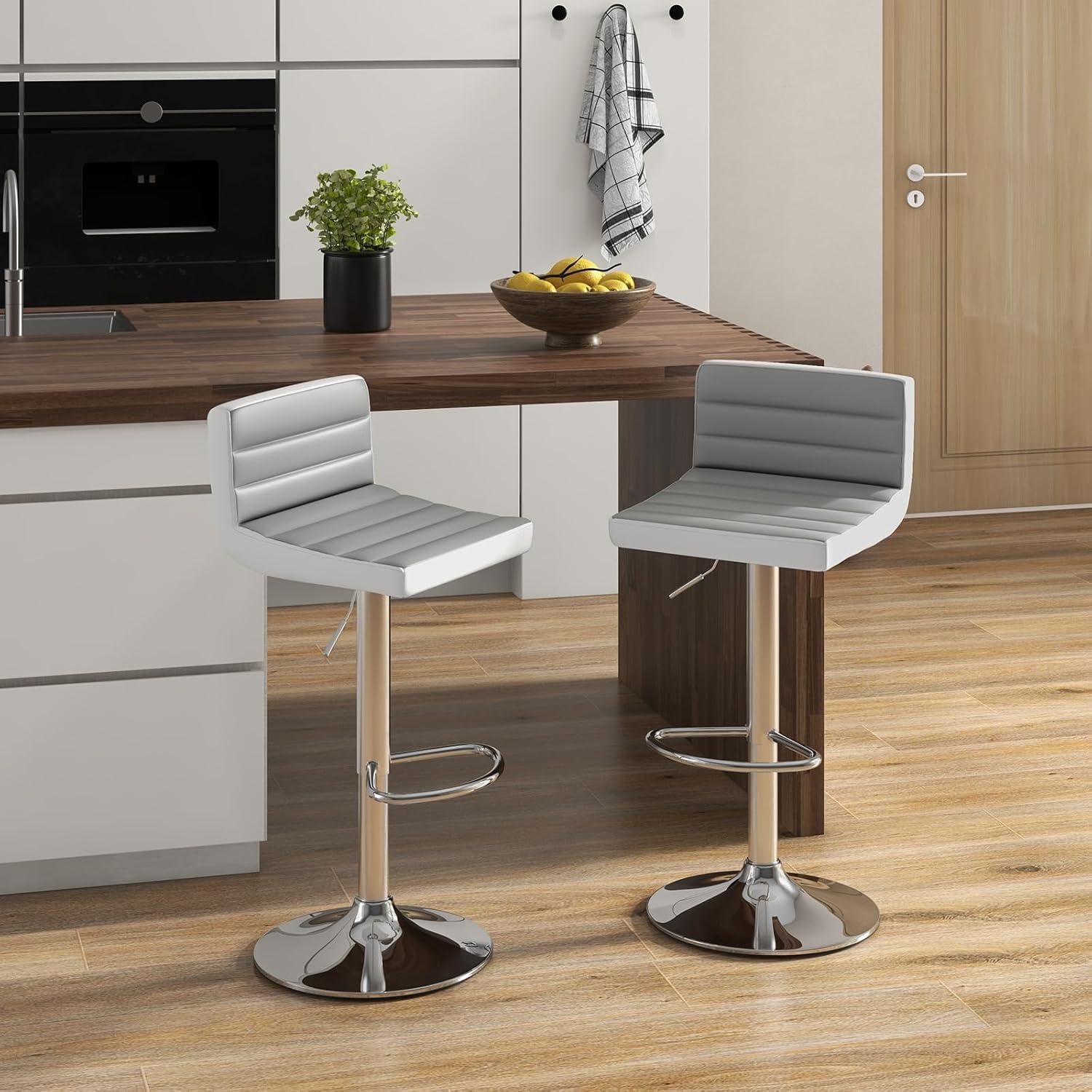 image:imageGiantex Bar Stools Set of 2 Adjustable Swivel Bar Dining Chairs with AntiSlip Metal Base amp Footrest Counter Height Stools PU Leather Barstools for Kitchen Island Pub amp Cafe GreyGrey