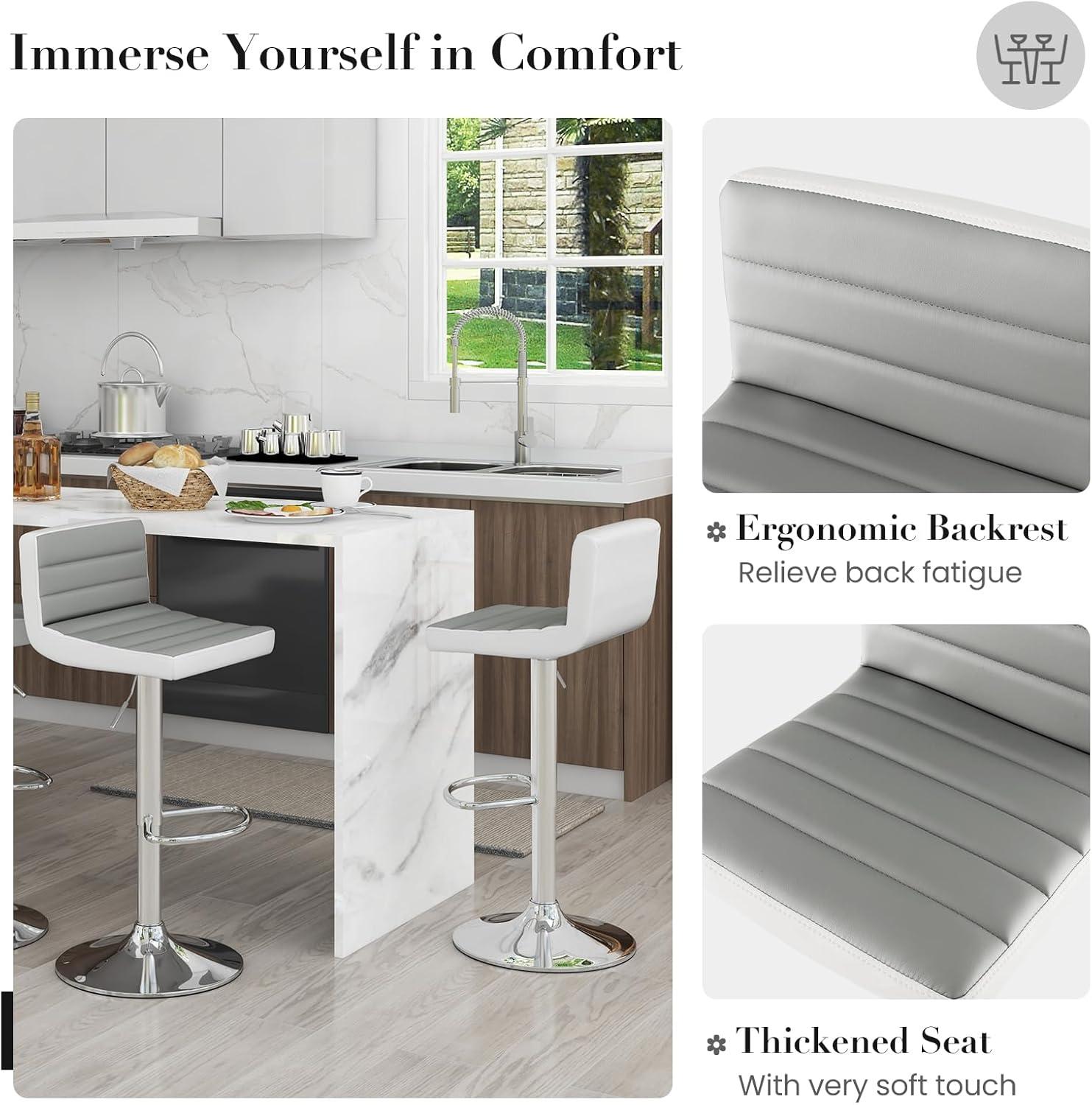 image:imageGiantex Bar Stools Set of 2 Adjustable Swivel Bar Dining Chairs with AntiSlip Metal Base amp Footrest Counter Height Stools PU Leather Barstools for Kitchen Island Pub amp Cafe GreyGrey