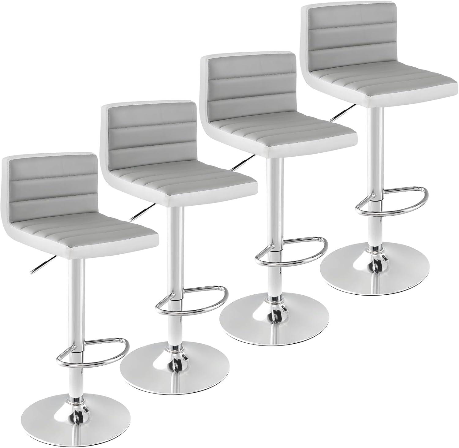 image:imageGiantex Bar Stools Set of 2 Adjustable Swivel Bar Dining Chairs with AntiSlip Metal Base amp Footrest Counter Height Stools PU Leather Barstools for Kitchen Island Pub amp Cafe GreyGrey