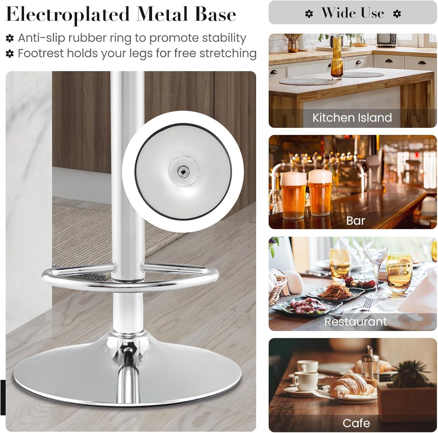 image:imageGiantex Bar Stools Set of 2 Adjustable Swivel Bar Dining Chairs with AntiSlip Metal Base amp Footrest Counter Height Stools PU Leather Barstools for Kitchen Island Pub amp Cafe GreyGrey