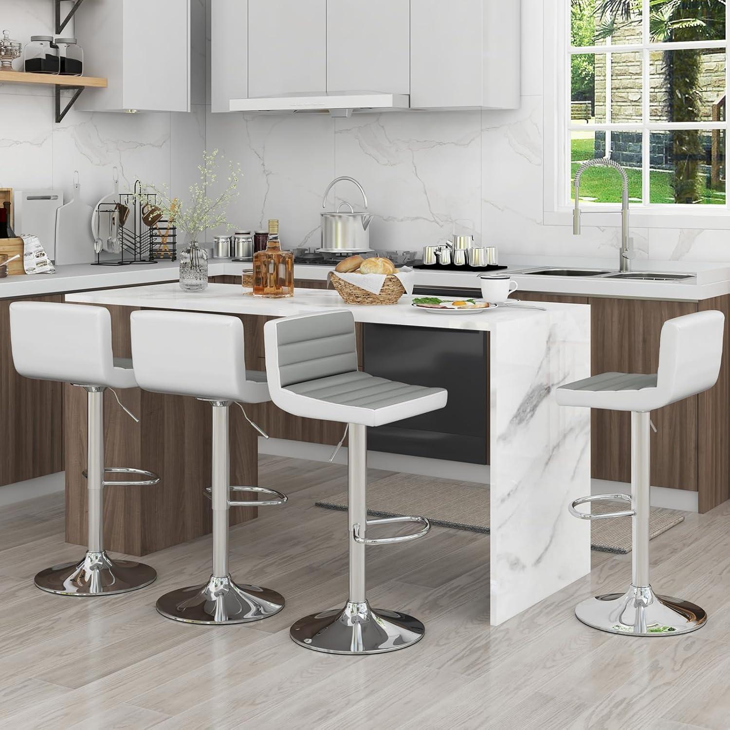 image:imageGiantex Bar Stools Set of 2 Adjustable Swivel Bar Dining Chairs with AntiSlip Metal Base amp Footrest Counter Height Stools PU Leather Barstools for Kitchen Island Pub amp Cafe GreyGrey