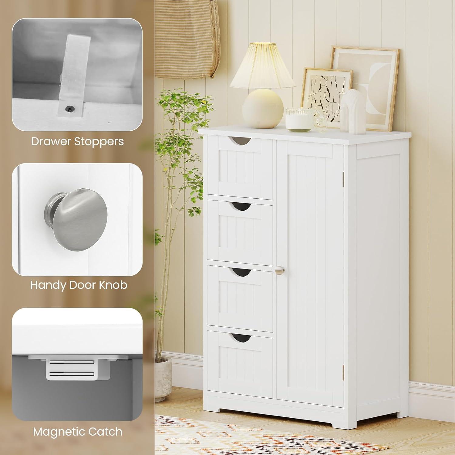 image:imageGiantex Bathroom Cabinet Freestanding Storage Cabinet with 1 Door amp 4 Drawers 3Level Adjustable Shelf Antitoppling System Modern Storage Organizer for Bathroom Living Room Kitchen GrayOff White