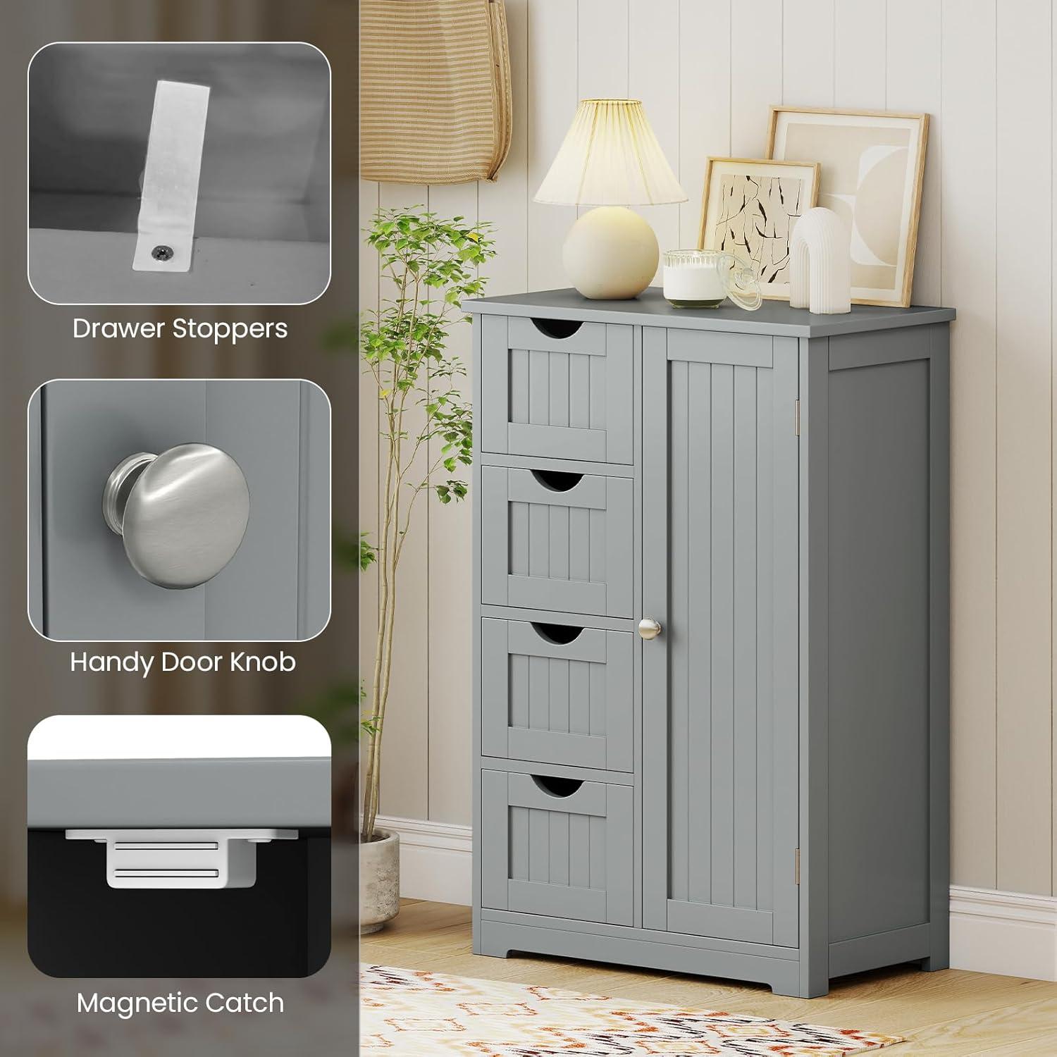 image:imageGiantex Bathroom Cabinet Freestanding Storage Cabinet with 1 Door amp 4 Drawers 3Level Adjustable Shelf Antitoppling System Modern Storage Organizer for Bathroom Living Room Kitchen GrayGrey