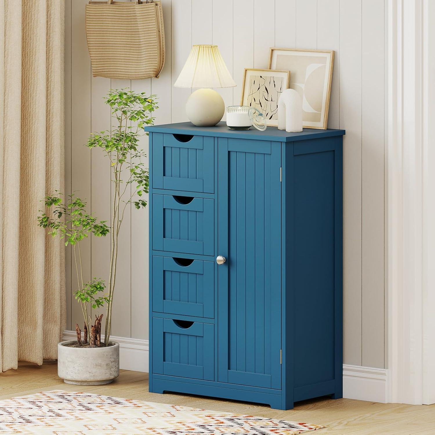 image:imageGiantex Bathroom Cabinet Freestanding Storage Cabinet with 1 Door amp 4 Drawers 3Level Adjustable Shelf Antitoppling System Modern Storage Organizer for Bathroom Living Room Kitchen GrayBlue