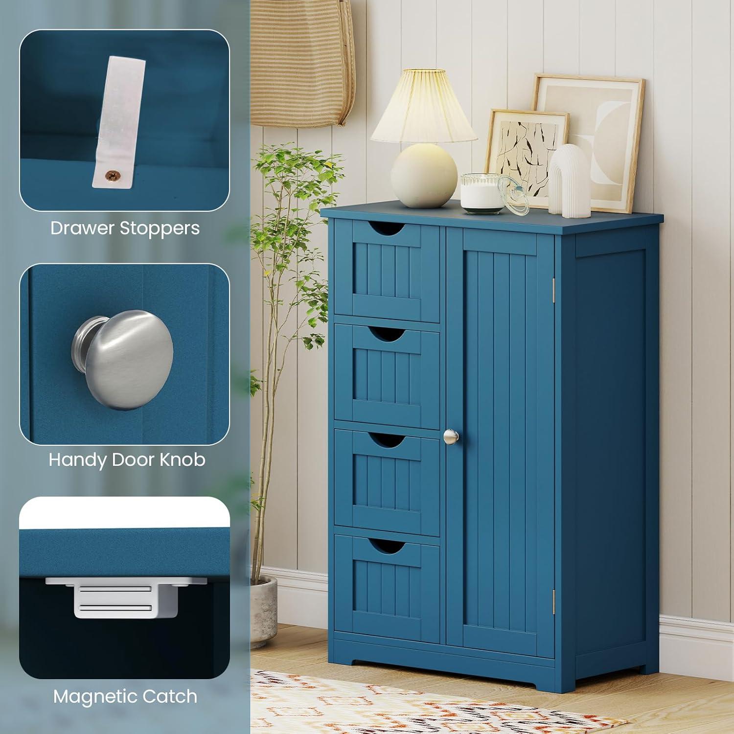 image:imageGiantex Bathroom Cabinet Freestanding Storage Cabinet with 1 Door amp 4 Drawers 3Level Adjustable Shelf Antitoppling System Modern Storage Organizer for Bathroom Living Room Kitchen GrayBlue