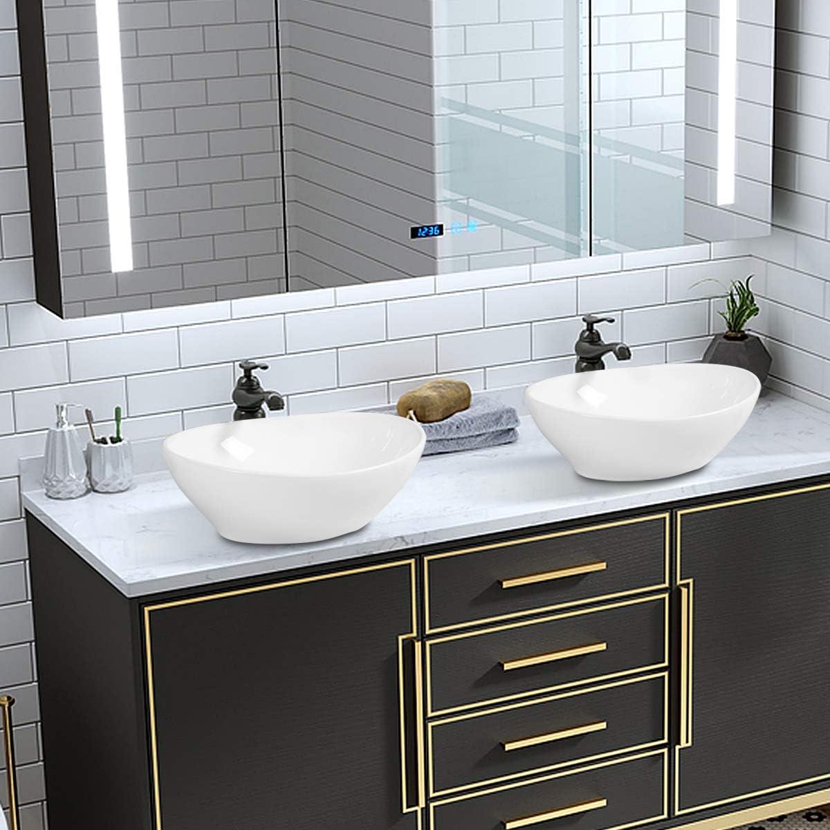 image:imageGiantex Bathroom Sink Vessel Sink 16x13 Inch Basin Porcelain with Anticlogging Pop Up Drain Countertop Bathroom Vanity Vessel Sink Oval Ceramic Sink Bowl Bathroom Vessel Sink White