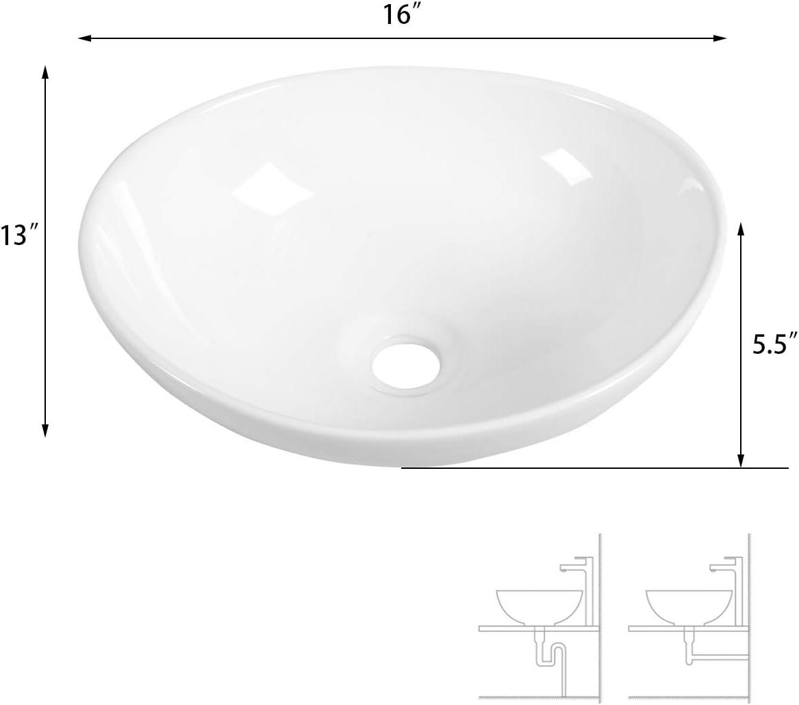 image:imageGiantex Bathroom Sink Vessel Sink 16x13 Inch Basin Porcelain with Anticlogging Pop Up Drain Countertop Bathroom Vanity Vessel Sink Oval Ceramic Sink Bowl Bathroom Vessel Sink White