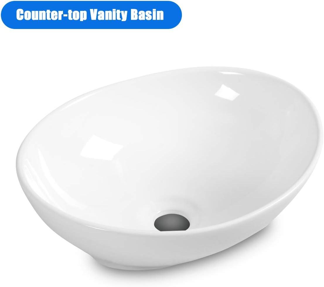 image:imageGiantex Bathroom Sink Vessel Sink 16x13 Inch Basin Porcelain with Anticlogging Pop Up Drain Countertop Bathroom Vanity Vessel Sink Oval Ceramic Sink Bowl Bathroom Vessel Sink White
