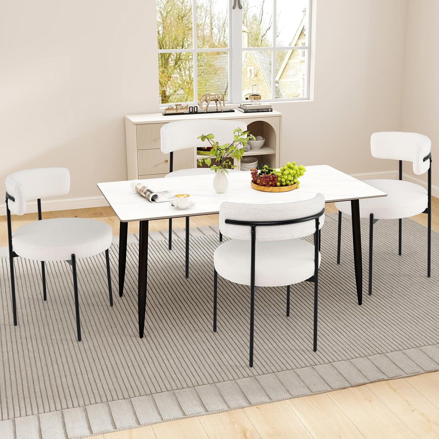 image:imageGiantex Boucle Dining Chairs Set of 2 Upholstered Round Kitchen Chair with Curved Backrest amp Metal Legs Modern Armless Side Chair White Sherpa Accent Chairs for Dining Room1Count Pack of 2