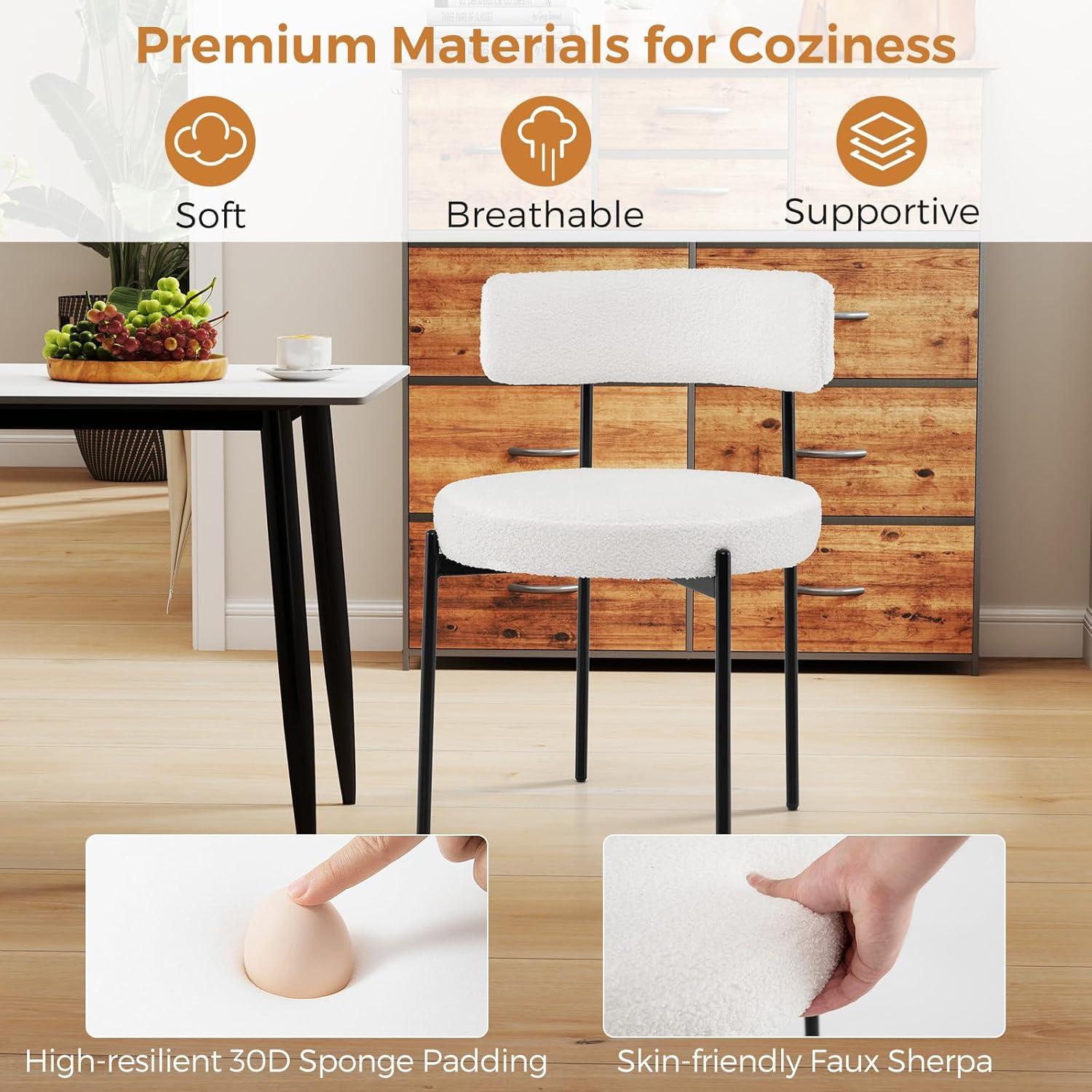 image:imageGiantex Boucle Dining Chairs Set of 2 Upholstered Round Kitchen Chair with Curved Backrest amp Metal Legs Modern Armless Side Chair White Sherpa Accent Chairs for Dining Room1Count Pack of 2
