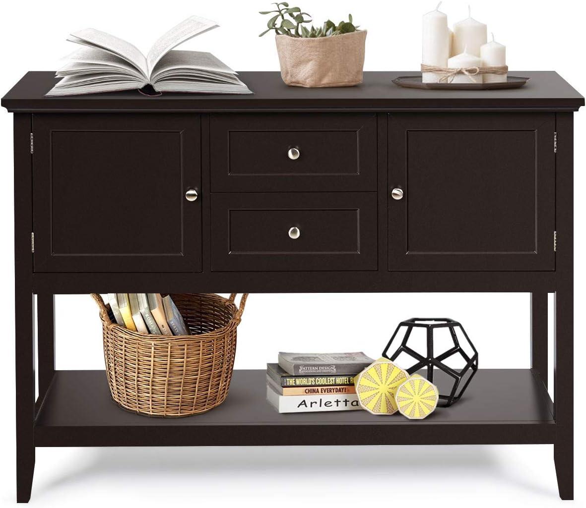 image:imageGiantex Buffet Sideboard Wood Storage Cabinet Console Table with Storage Shelf 2 Drawers and Cabinets Living Room Kitchen Dining Room Furniture Wood Buffet Server Coffee BrownCoffee Brown