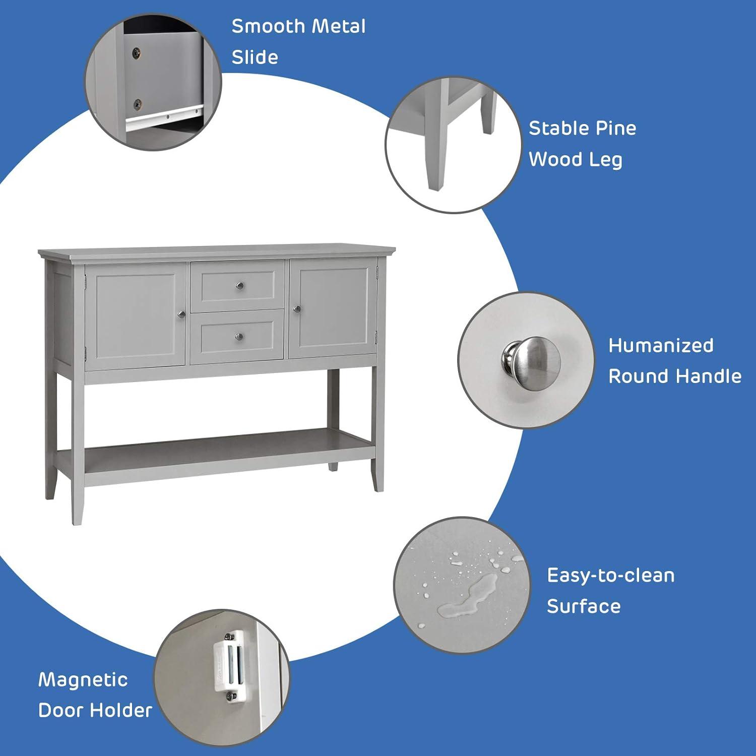 image:imageGiantex Buffet Sideboard Wood Storage Cabinet Console Table with Storage Shelf 2 Drawers and Cabinets Living Room Kitchen Dining Room Furniture Wood Buffet Server Coffee BrownGrey