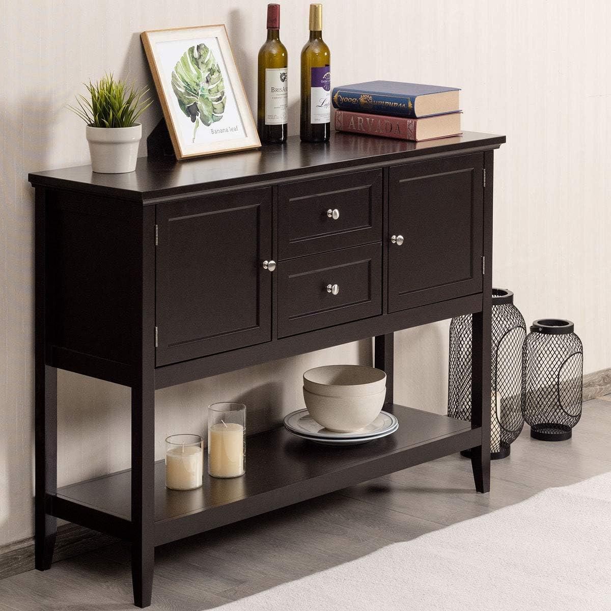 image:imageGiantex Buffet Sideboard Wood Storage Cabinet Console Table with Storage Shelf 2 Drawers and Cabinets Living Room Kitchen Dining Room Furniture Wood Buffet Server Coffee BrownCoffee Brown