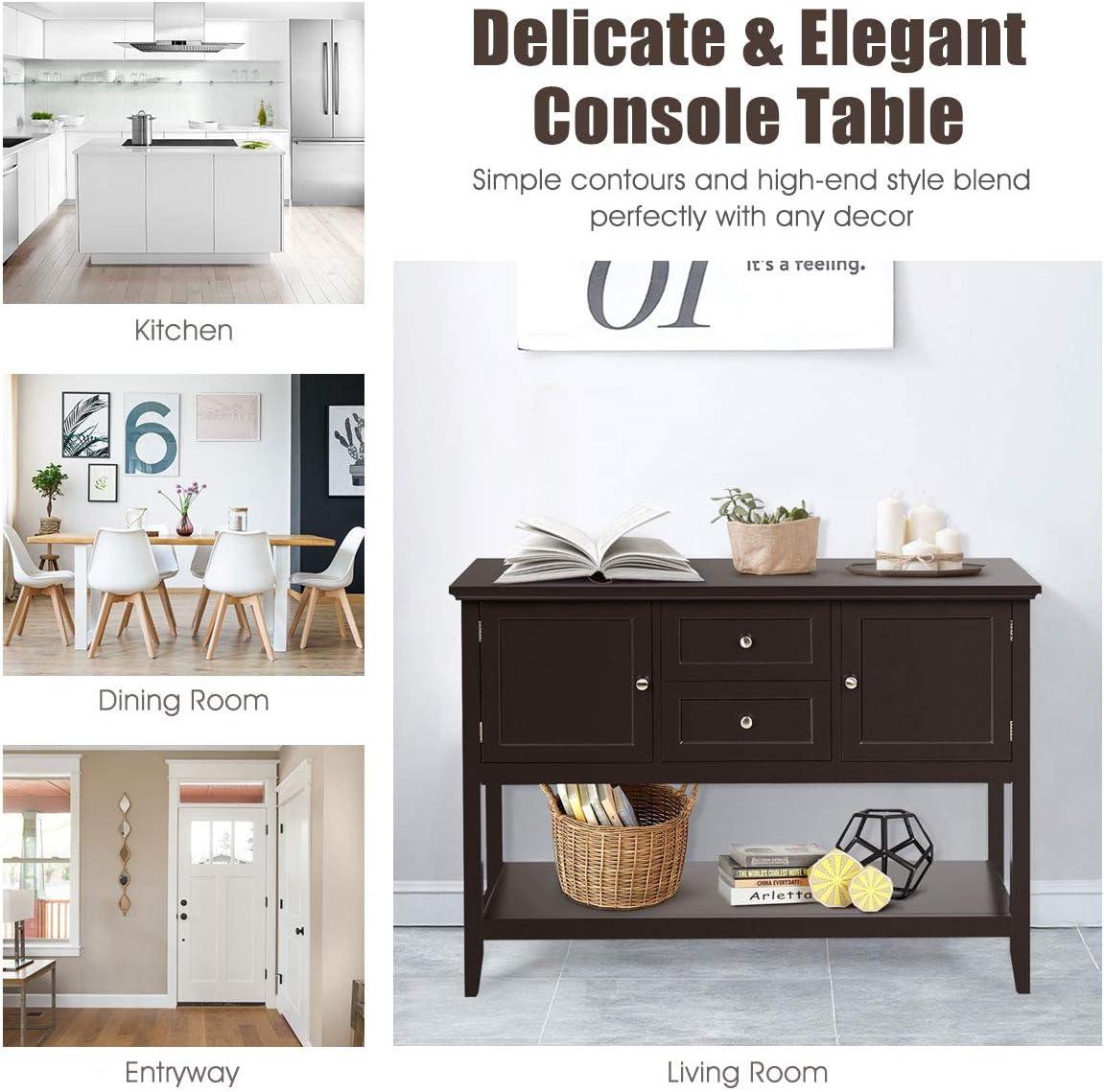 image:imageGiantex Buffet Sideboard Wood Storage Cabinet Console Table with Storage Shelf 2 Drawers and Cabinets Living Room Kitchen Dining Room Furniture Wood Buffet Server Coffee BrownCoffee Brown