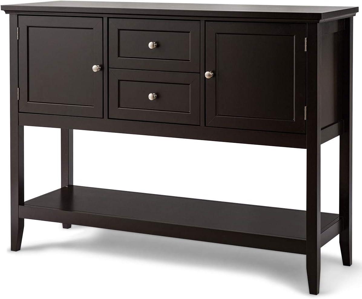 image:imageGiantex Buffet Sideboard Wood Storage Cabinet Console Table with Storage Shelf 2 Drawers and Cabinets Living Room Kitchen Dining Room Furniture Wood Buffet Server Coffee BrownCoffee Brown