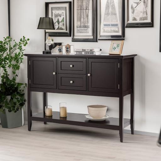 image:imageGiantex Buffet Sideboard Wood Storage Cabinet Console Table with Storage Shelf 2 Drawers and Cabinets Living Room Kitchen Dining Room Furniture Wood Buffet Server Coffee BrownCoffee Brown