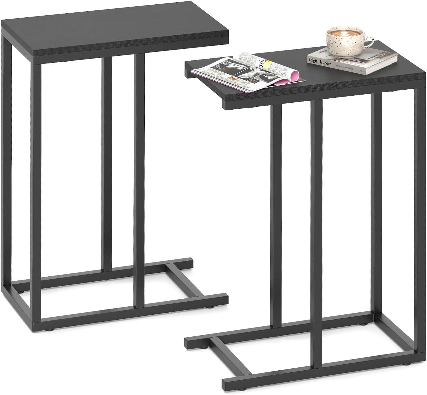 image:imageGiantex C Shaped End Table Small Side Table for Sofa Couch Table That Slide Under with Metal Frame Industrial TV Tray Tables for Small Spaces Living Room Bedroom Rustic BrownBlack