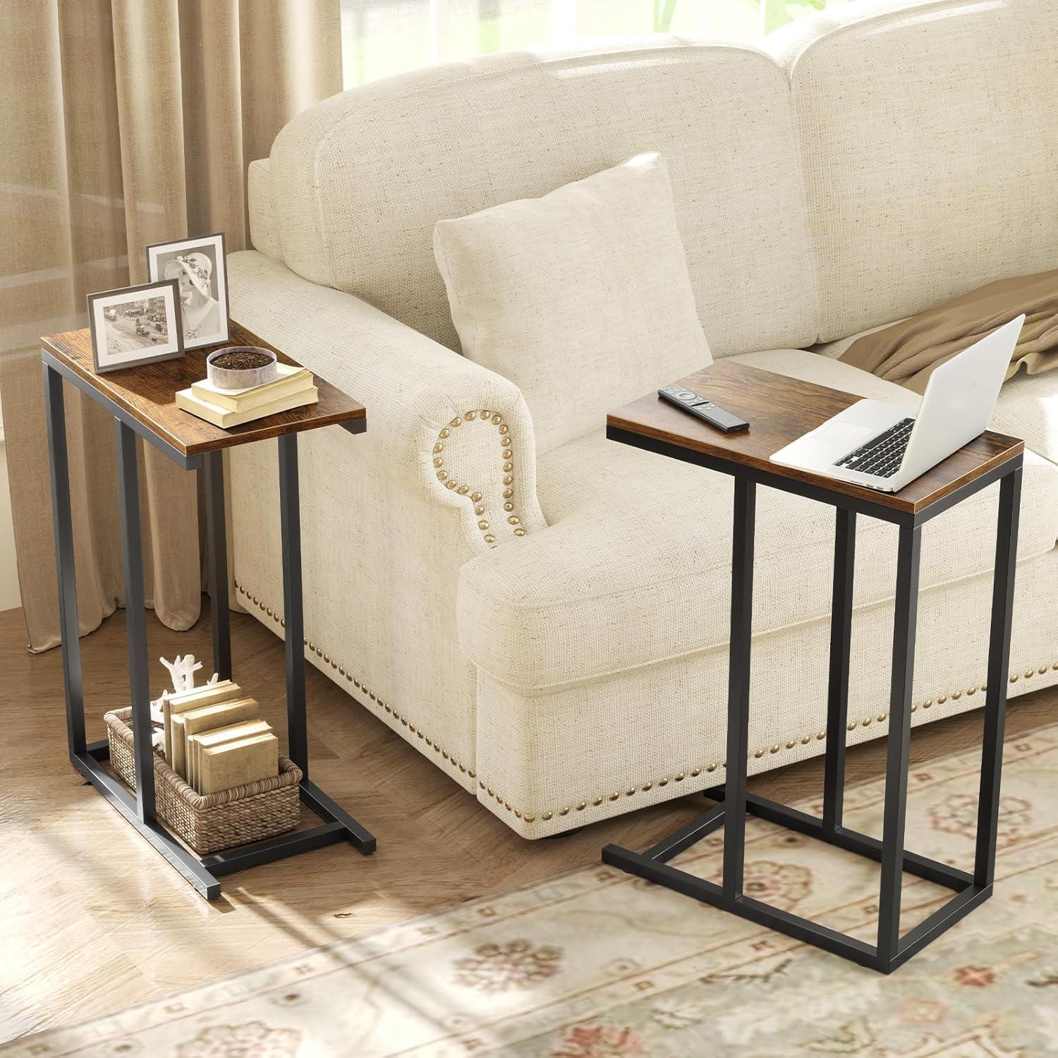 image:imageGiantex C Shaped End Table Small Side Table for Sofa Couch Table That Slide Under with Metal Frame Industrial TV Tray Tables for Small Spaces Living Room Bedroom Rustic BrownRustic Brown