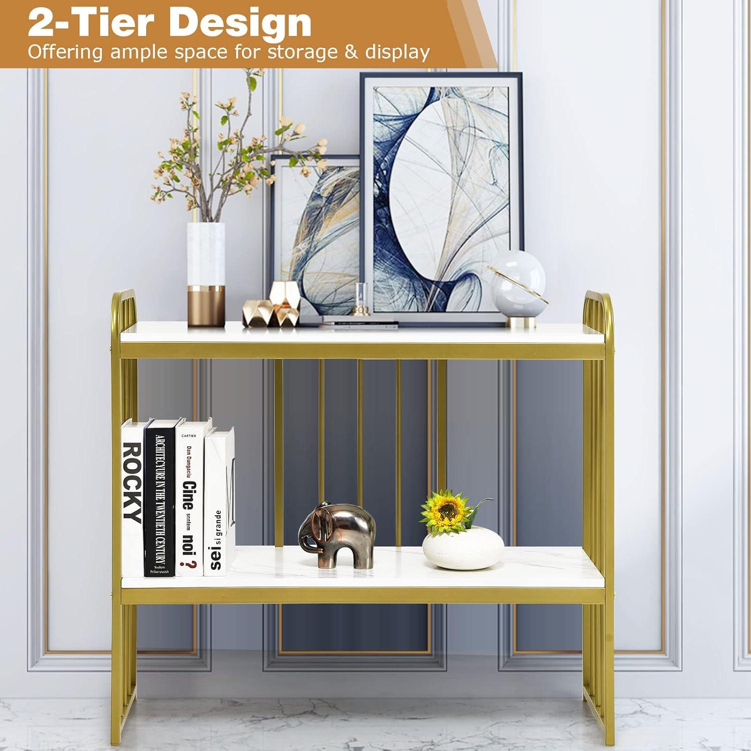 image:imageGiantex Console Table 2 Tier Narrow Entryway Table with Shelf Faux Marble Tabletop and Metal Frame Freestanding Skinny Sofa Side Table for Hallway Dining Room Living Room Foyer Tables Gold