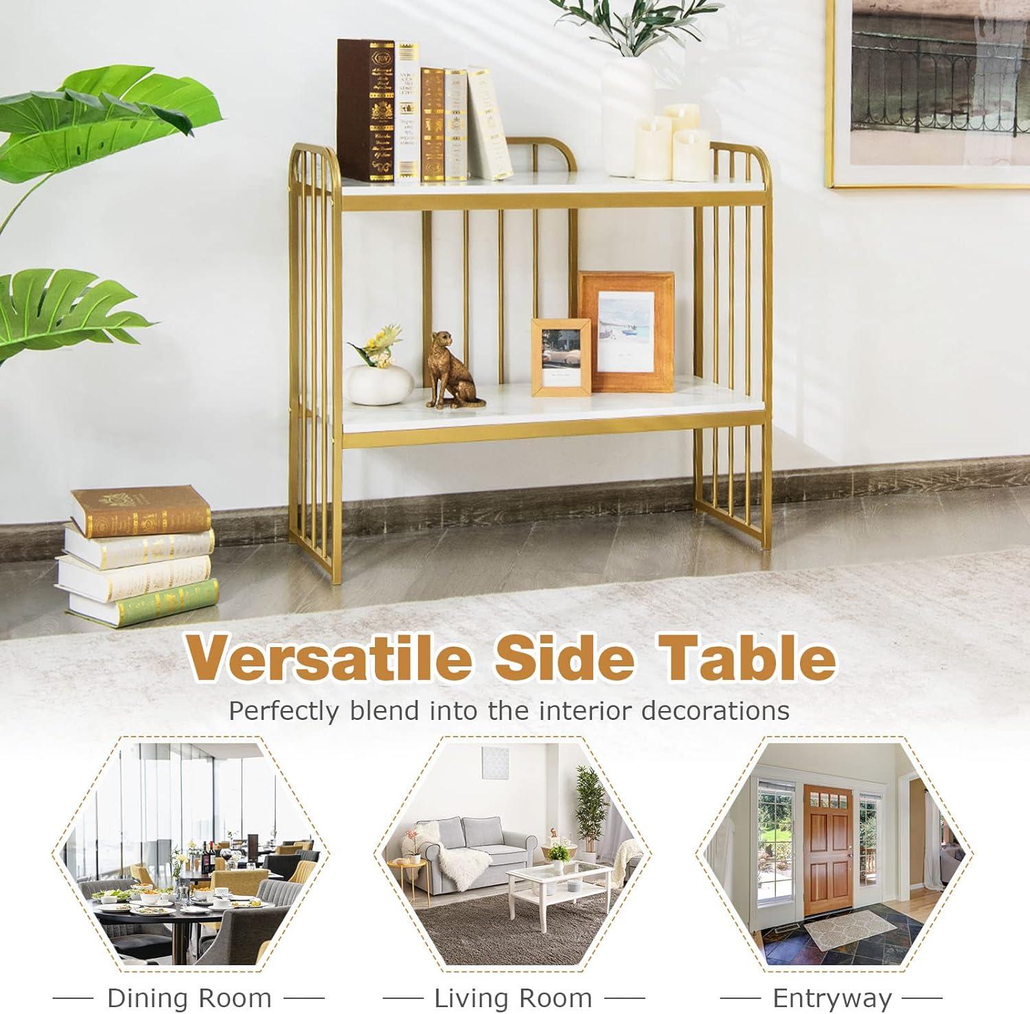 image:imageGiantex Console Table 2 Tier Narrow Entryway Table with Shelf Faux Marble Tabletop and Metal Frame Freestanding Skinny Sofa Side Table for Hallway Dining Room Living Room Foyer Tables Gold