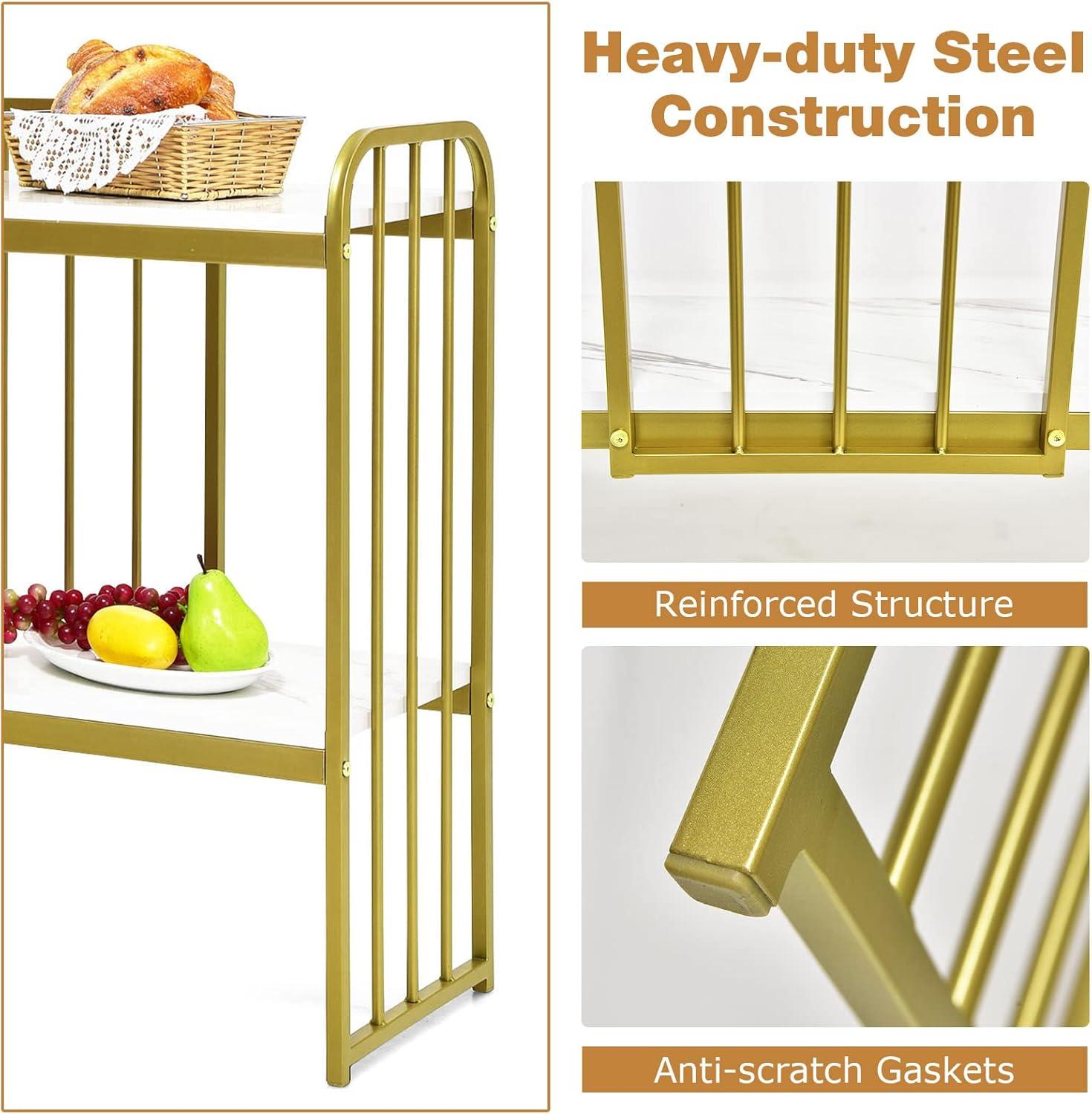 image:imageGiantex Console Table 2 Tier Narrow Entryway Table with Shelf Faux Marble Tabletop and Metal Frame Freestanding Skinny Sofa Side Table for Hallway Dining Room Living Room Foyer Tables Gold