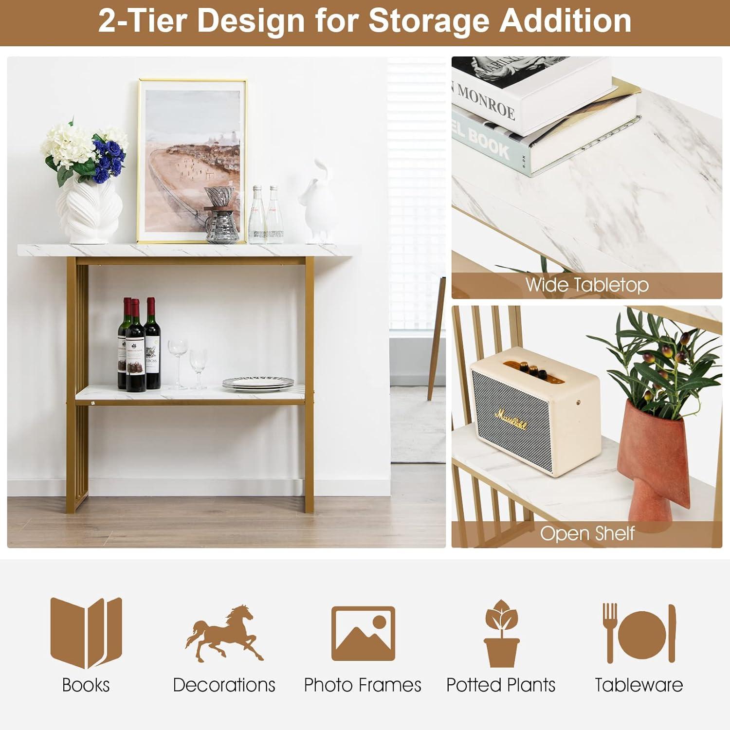 image:imageGiantex Console Table Sofa Table 48 Faux Marble Entryway Table 2Tier Narrow Couch Side Table with AntiToppling Kit Long Buffet Table for Kitchen Living Room Dining Room Hallway Entry Table