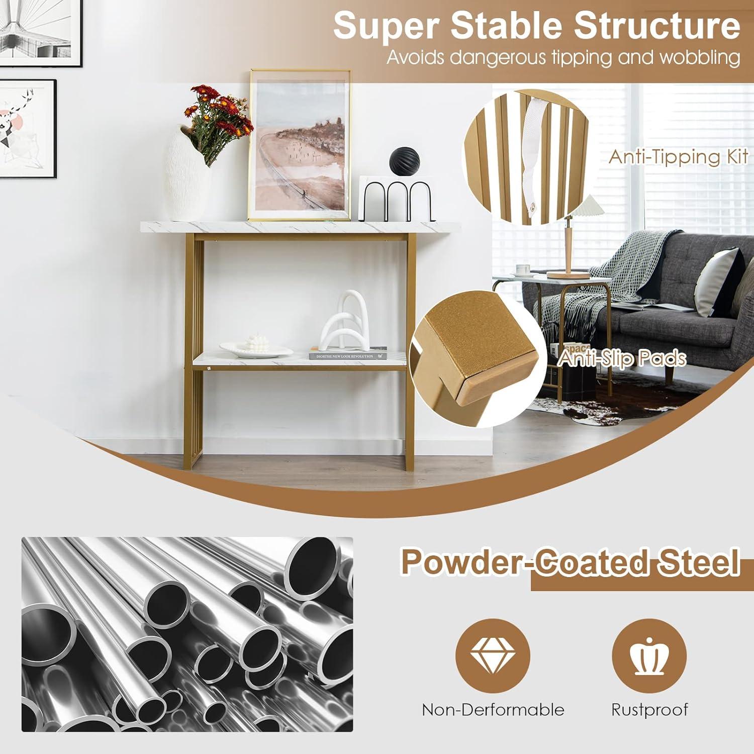 image:imageGiantex Console Table Sofa Table 48 Faux Marble Entryway Table 2Tier Narrow Couch Side Table with AntiToppling Kit Long Buffet Table for Kitchen Living Room Dining Room Hallway Entry Table