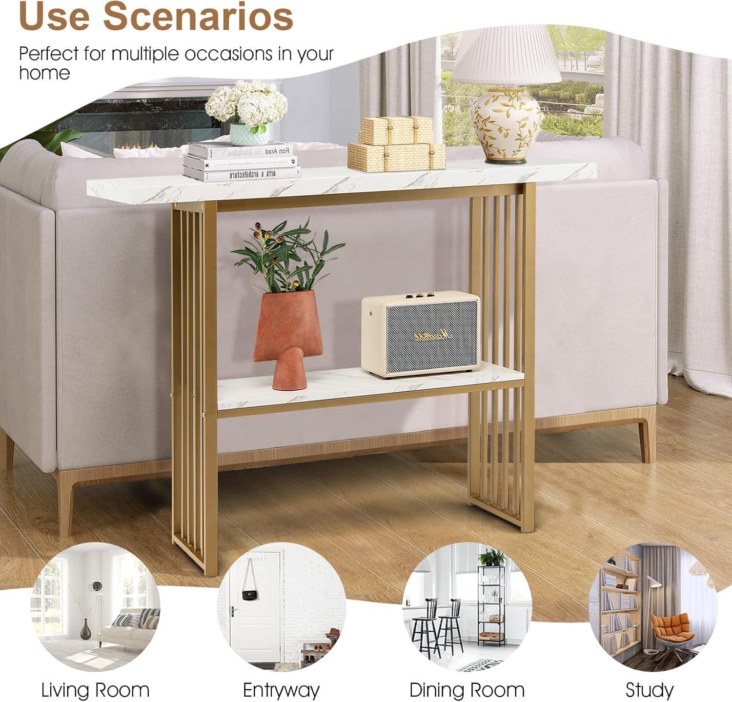 image:imageGiantex Console Table Sofa Table 48 Faux Marble Entryway Table 2Tier Narrow Couch Side Table with AntiToppling Kit Long Buffet Table for Kitchen Living Room Dining Room Hallway Entry Table