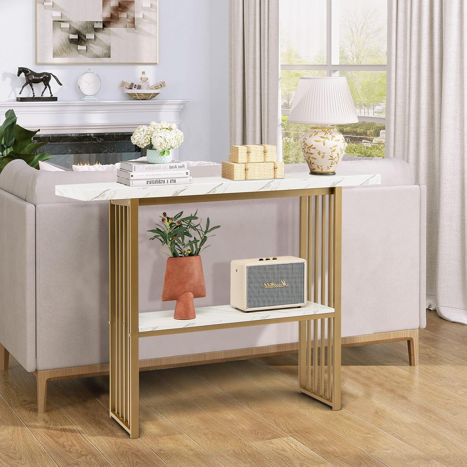 image:imageGiantex Console Table Sofa Table 48 Faux Marble Entryway Table 2Tier Narrow Couch Side Table with AntiToppling Kit Long Buffet Table for Kitchen Living Room Dining Room Hallway Entry Table