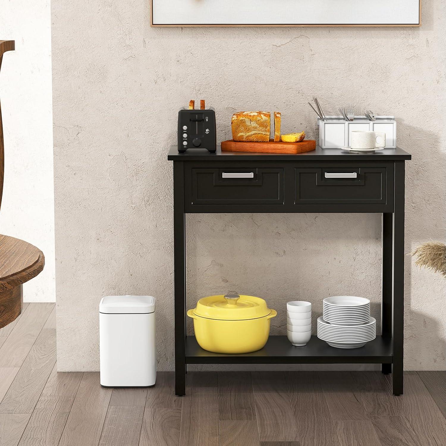 image:imageGiantex Console Table with Drawers Entry Table Narrow Sofa Table with Open Storage Shelf Wood Legs Foyer Table Entryway Table for Office Living Room Hallway Couch Table WhiteBlack