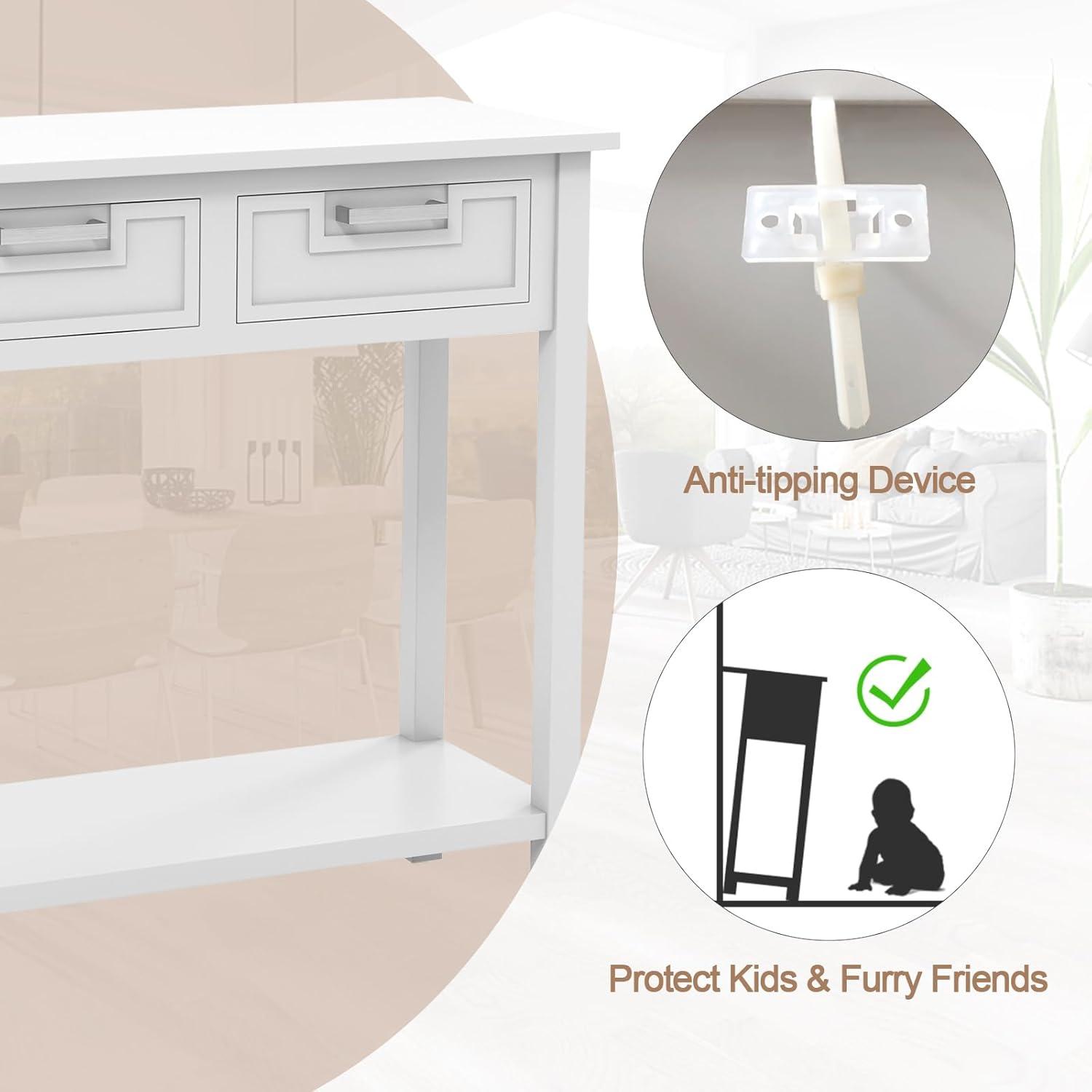 image:imageGiantex Console Table with Drawers Entry Table Narrow Sofa Table with Open Storage Shelf Wood Legs Foyer Table Entryway Table for Office Living Room Hallway Couch Table WhiteWhite