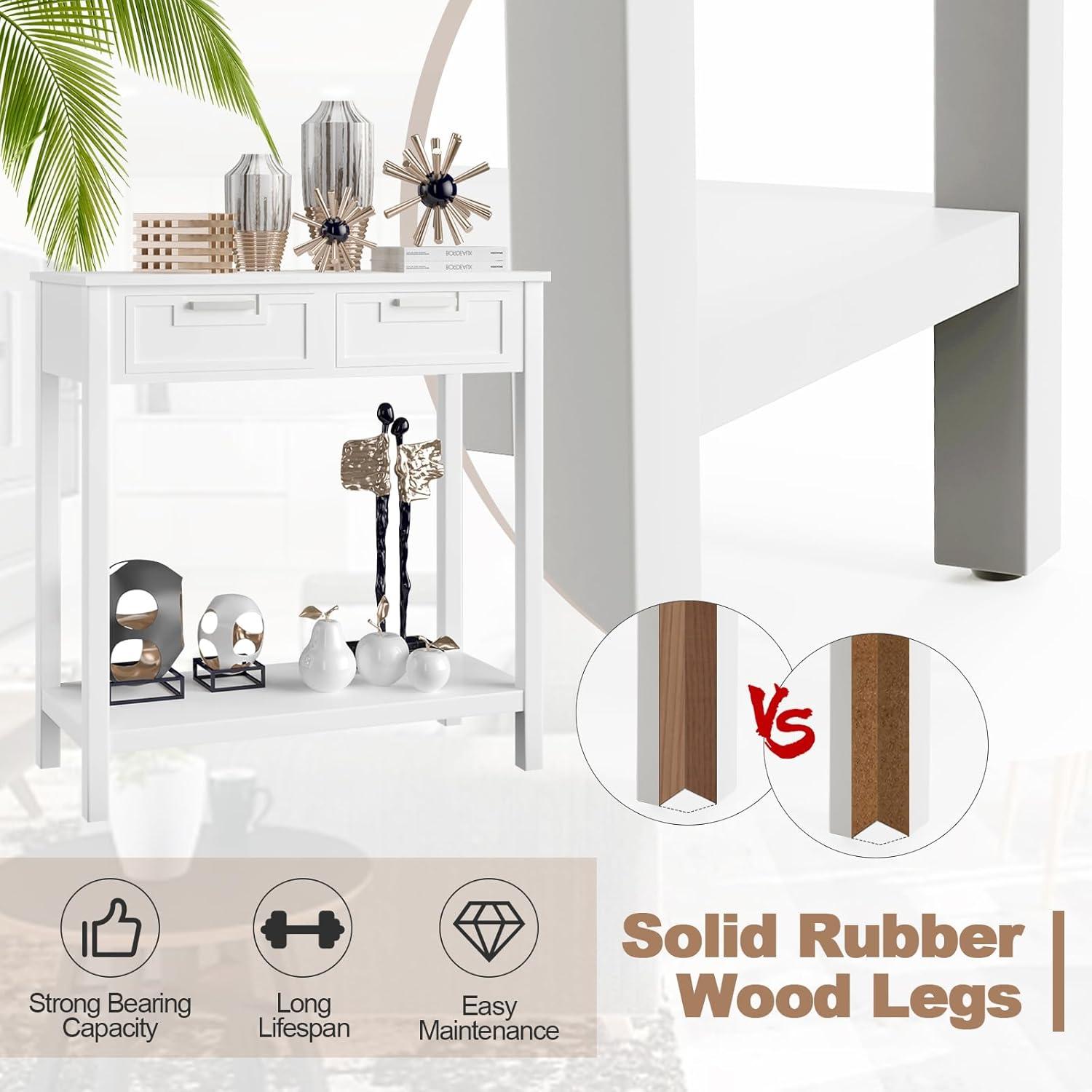 image:imageGiantex Console Table with Drawers Entry Table Narrow Sofa Table with Open Storage Shelf Wood Legs Foyer Table Entryway Table for Office Living Room Hallway Couch Table WhiteWhite