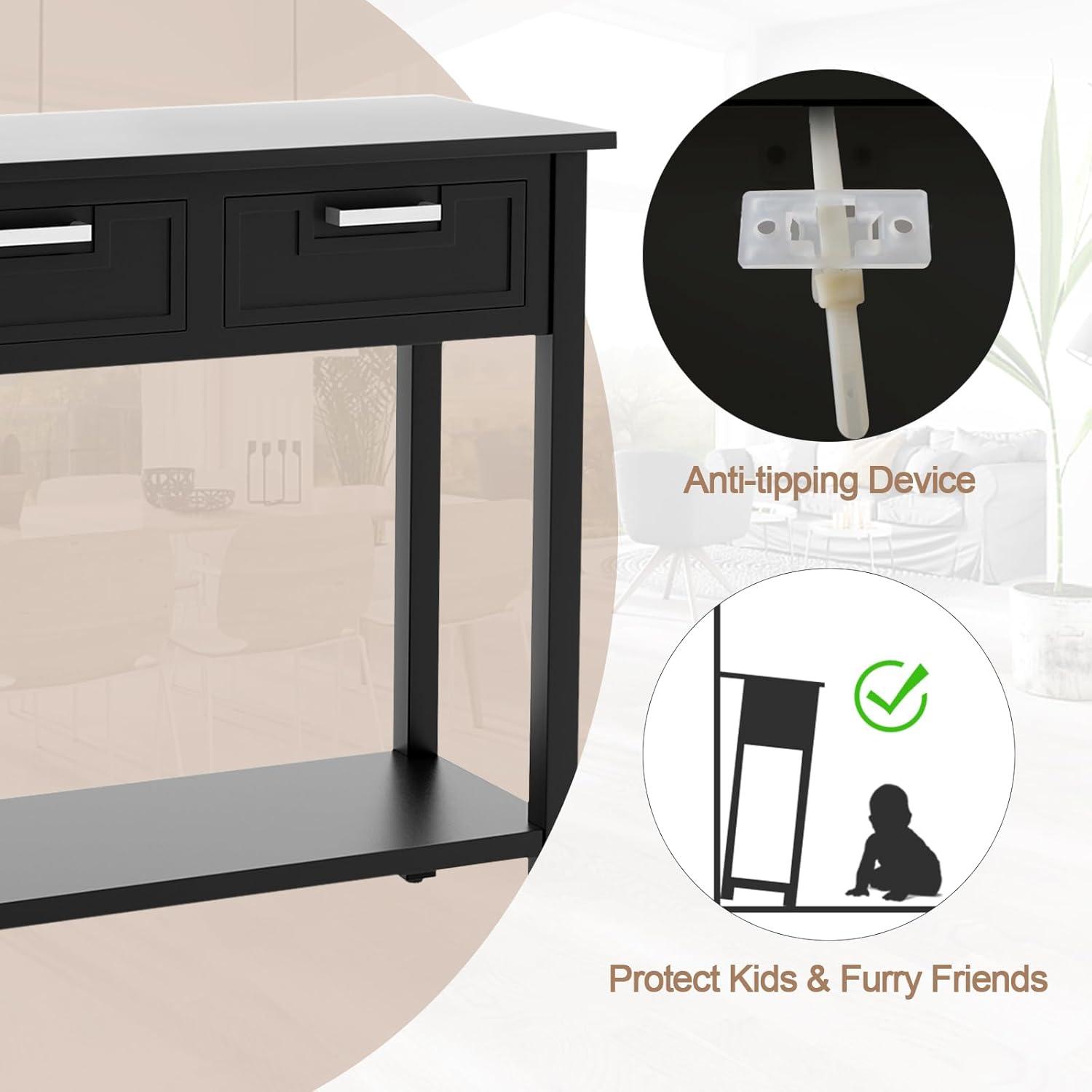 image:imageGiantex Console Table with Drawers Entry Table Narrow Sofa Table with Open Storage Shelf Wood Legs Foyer Table Entryway Table for Office Living Room Hallway Couch Table WhiteBlack